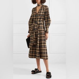 Ganni Checked Seersucker Midi Dress- size 42